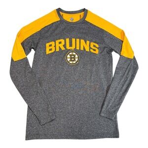 Boston Bruins NHL Long Sleeve T Shirt Raglan Gray Yellow Women's Small